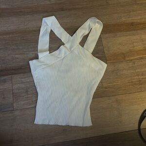 white cross cross high neck cami